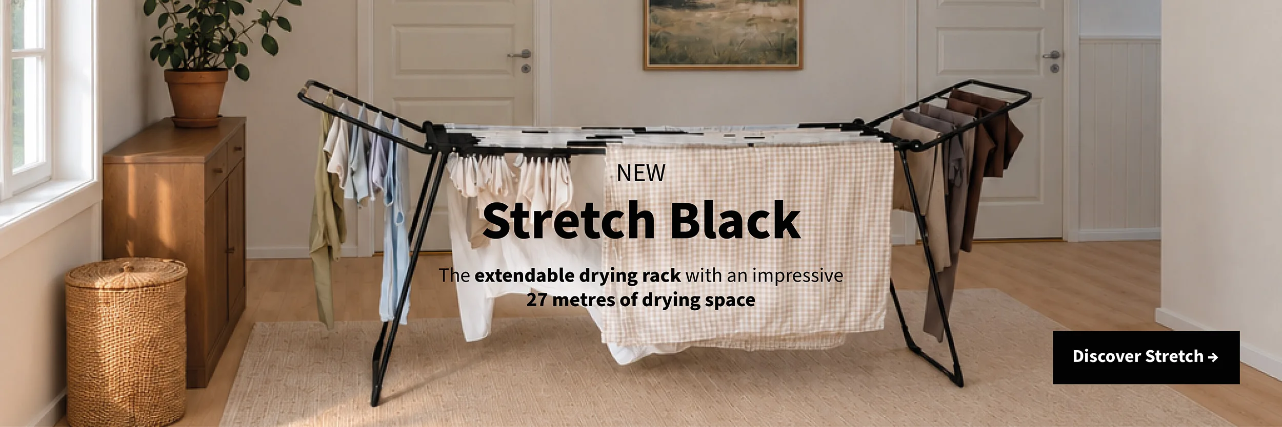 New Stretch Black – the extendable drying rack with 27 metres of drying space